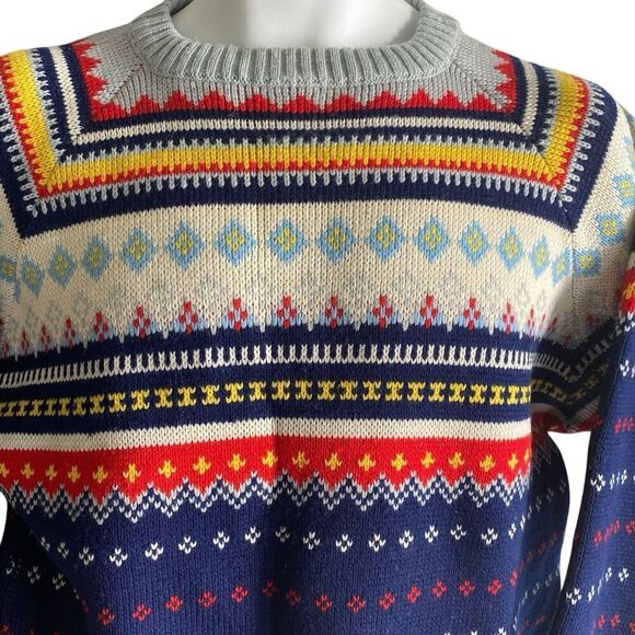 Vtg Charles Wolf Norway Sweater Men's Medium Wool Pullover Blue Red Fair Isle - Picture 3 of 5